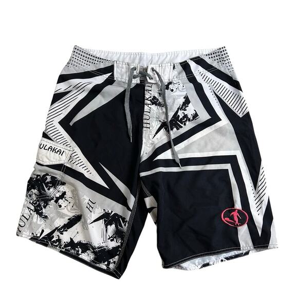 Hulakai Board Shorts Size 34 Black White Hawaii Swim Trunks Beach Surf - Picture 1 of 6